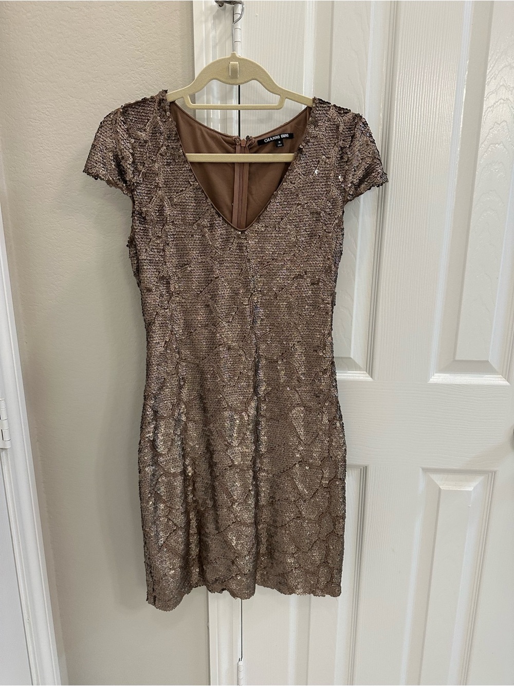 Gianni Bini Bronze Sequin V-Neck Mini Dress